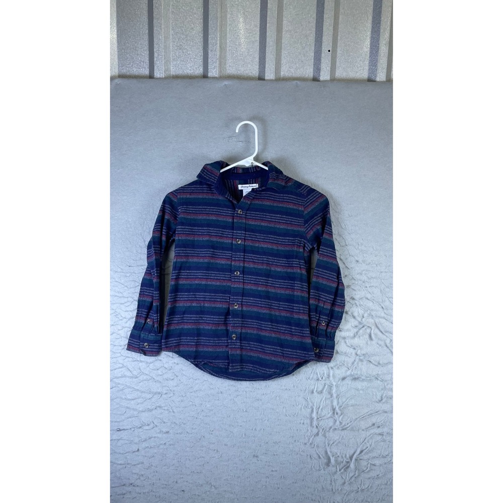 Tommy Bahama Button Down Shirt Kids M 7/8 Blue Striped Excellent Flannel Style
